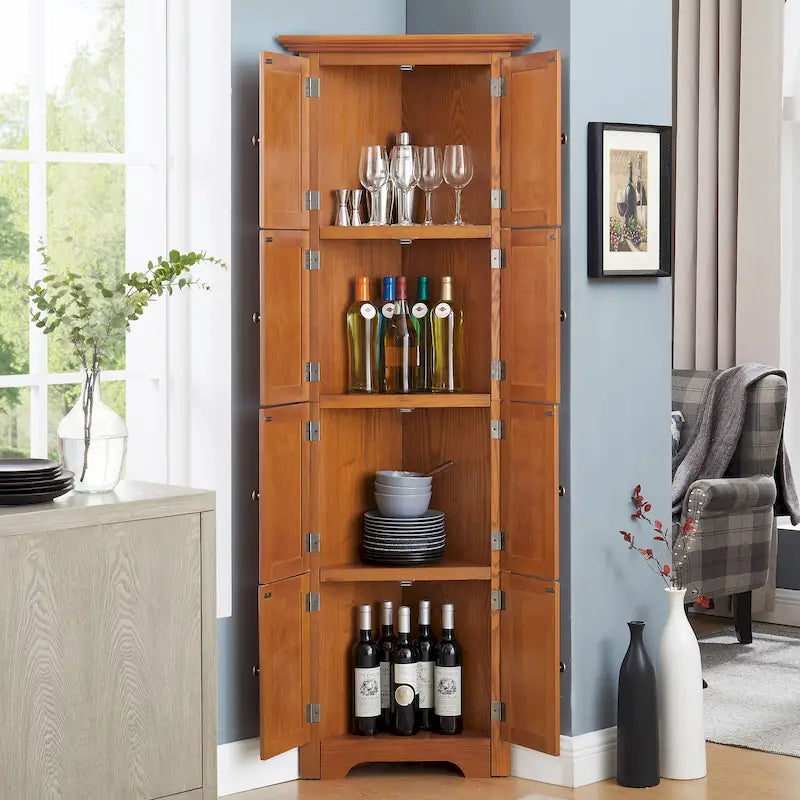 Meuble de rangement de cuisine d'angle à 4 niveaux de 72 po avec 8 portes, armoire haute, armoire d'angle, étagères réglables, armoire de bibliothèque