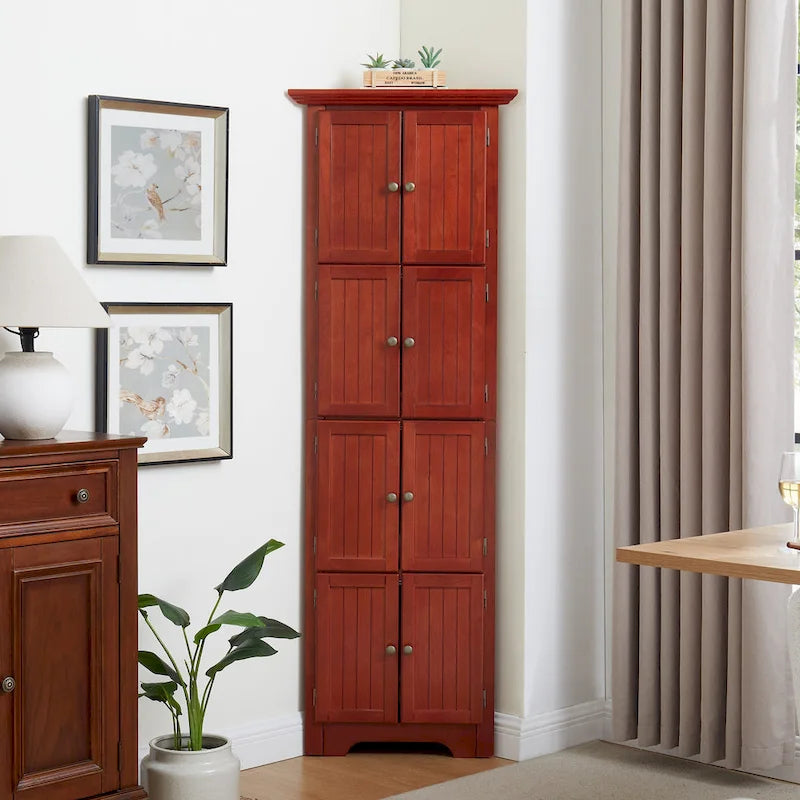 Meuble de rangement de cuisine d'angle à 4 niveaux de 72 po avec 8 portes, armoire haute, armoire d'angle, étagères réglables, armoire de bibliothèque