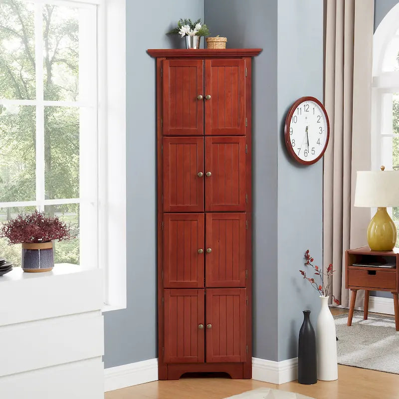 Meuble de rangement de cuisine d'angle à 4 niveaux de 72 po avec 8 portes, armoire haute, armoire d'angle, étagères réglables, armoire de bibliothèque
