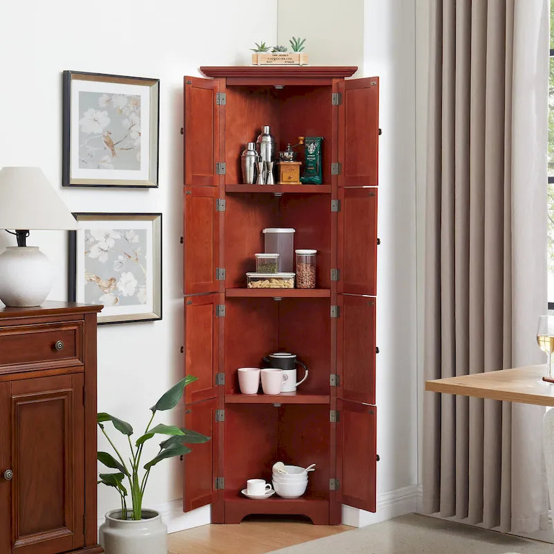Meuble de rangement de cuisine d'angle à 4 niveaux de 72 po avec 8 portes, armoire haute, armoire d'angle, étagères réglables, armoire de bibliothèque