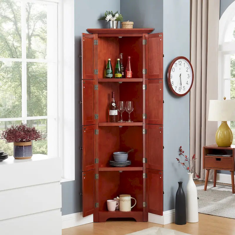 Meuble de rangement de cuisine d'angle à 4 niveaux de 72 po avec 8 portes, armoire haute, armoire d'angle, étagères réglables, armoire de bibliothèque