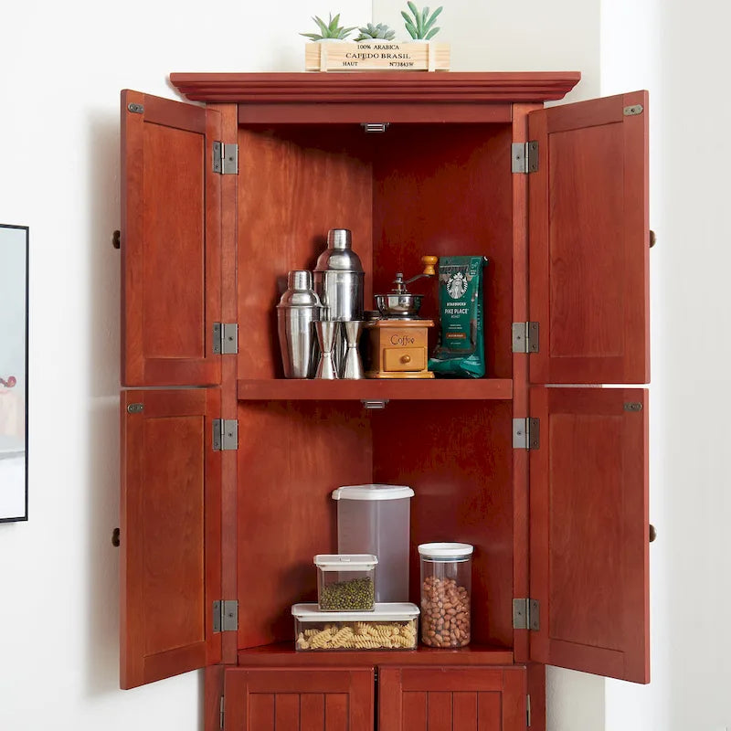 Meuble de rangement de cuisine d'angle à 4 niveaux de 72 po avec 8 portes, armoire haute, armoire d'angle, étagères réglables, armoire de bibliothèque