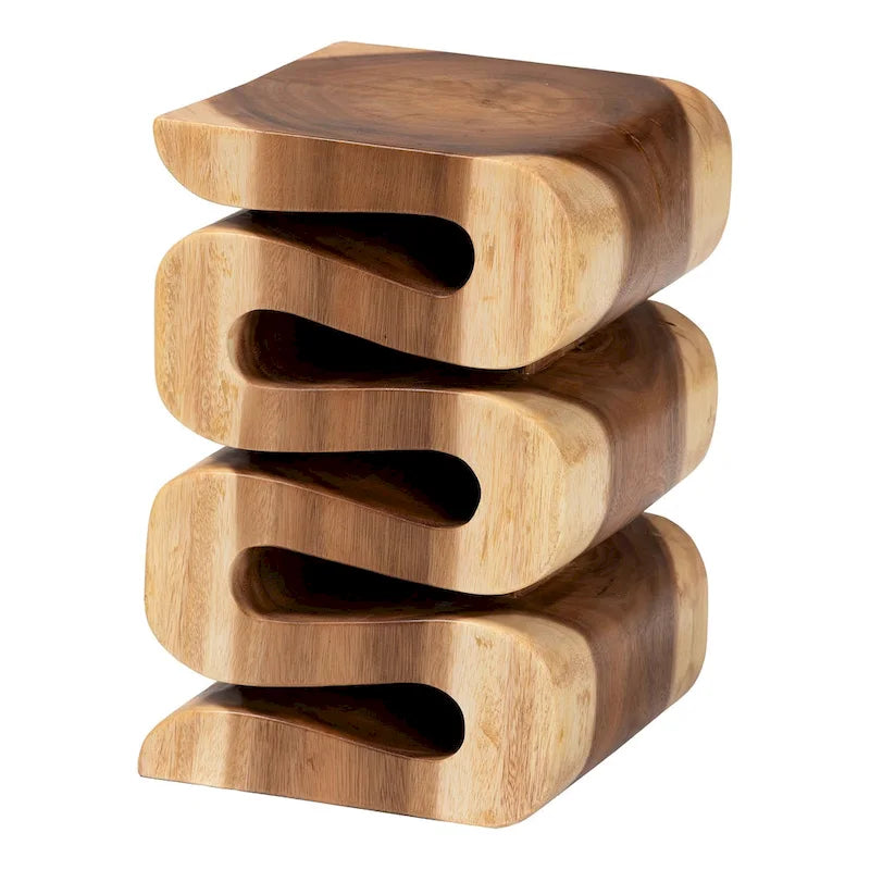 Table d'appoint en bois de Suar sculptée à la main - Table d'appoint sculpturale ondulée, style bohème moderne pour salon ou chambre.