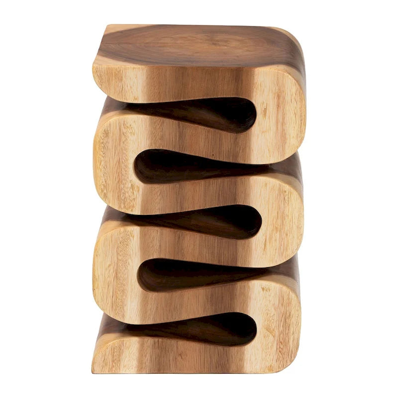 Table d'appoint en bois de Suar sculptée à la main - Table d'appoint sculpturale ondulée, style bohème moderne pour salon ou chambre.