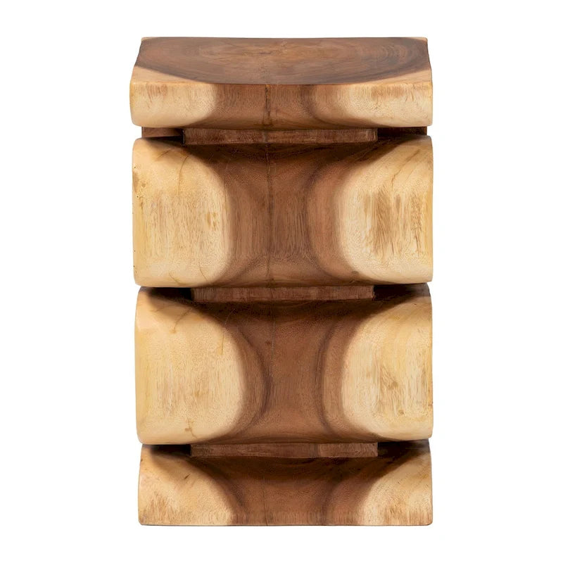 Table d'appoint en bois de Suar sculptée à la main - Table d'appoint sculpturale ondulée, style bohème moderne pour salon ou chambre.