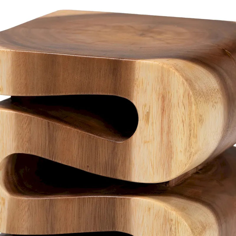 Table d'appoint en bois de Suar sculptée à la main - Table d'appoint sculpturale ondulée, style bohème moderne pour salon ou chambre.