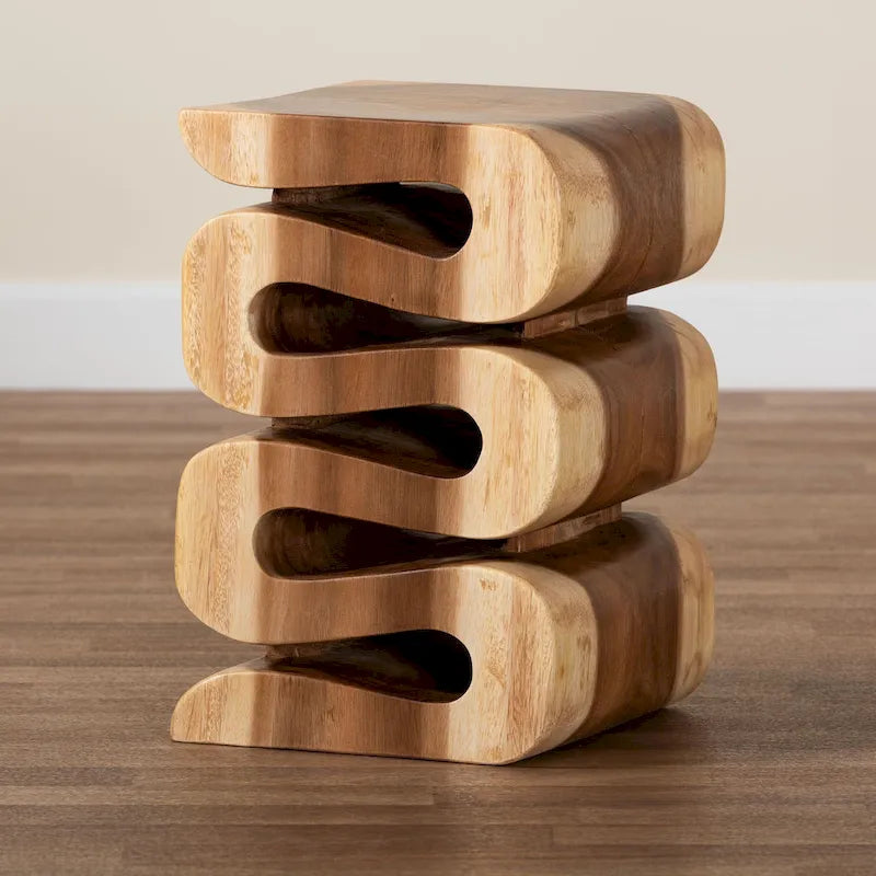 Table d'appoint en bois de Suar sculptée à la main - Table d'appoint sculpturale ondulée, style bohème moderne pour salon ou chambre.