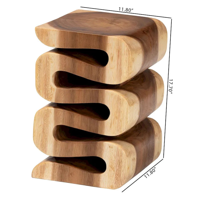 Table d'appoint en bois de Suar sculptée à la main - Table d'appoint sculpturale ondulée, style bohème moderne pour salon ou chambre.