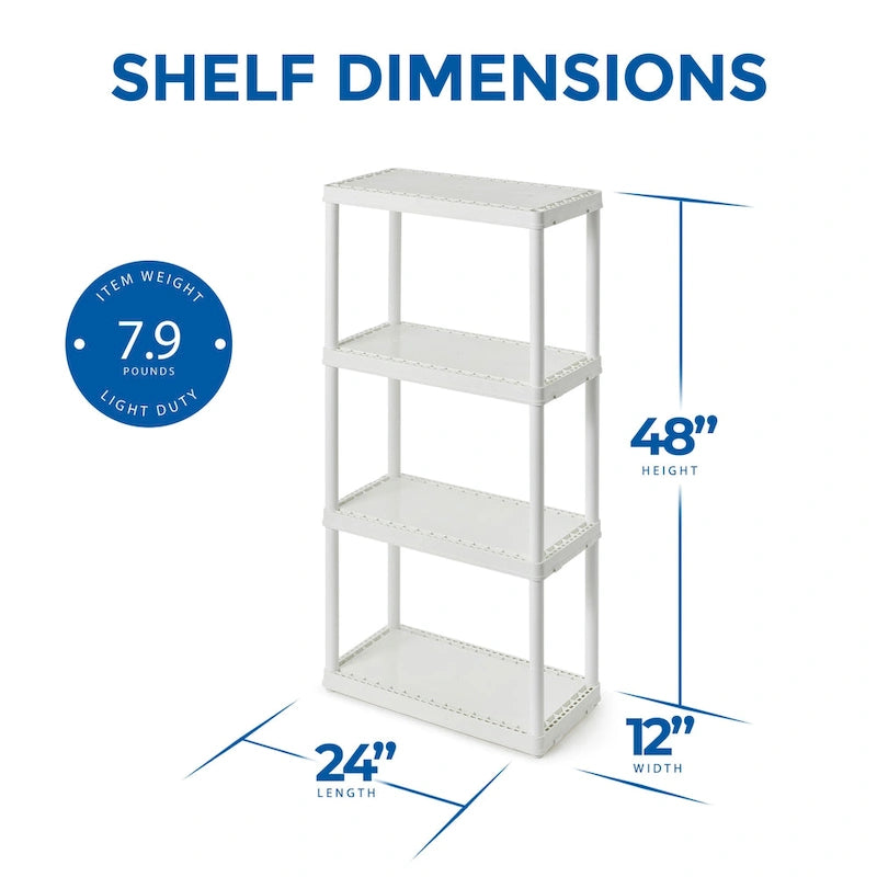 Étagère 4 tablettes fixes, légère, pour rangement domestique, blanche - 1 paquet