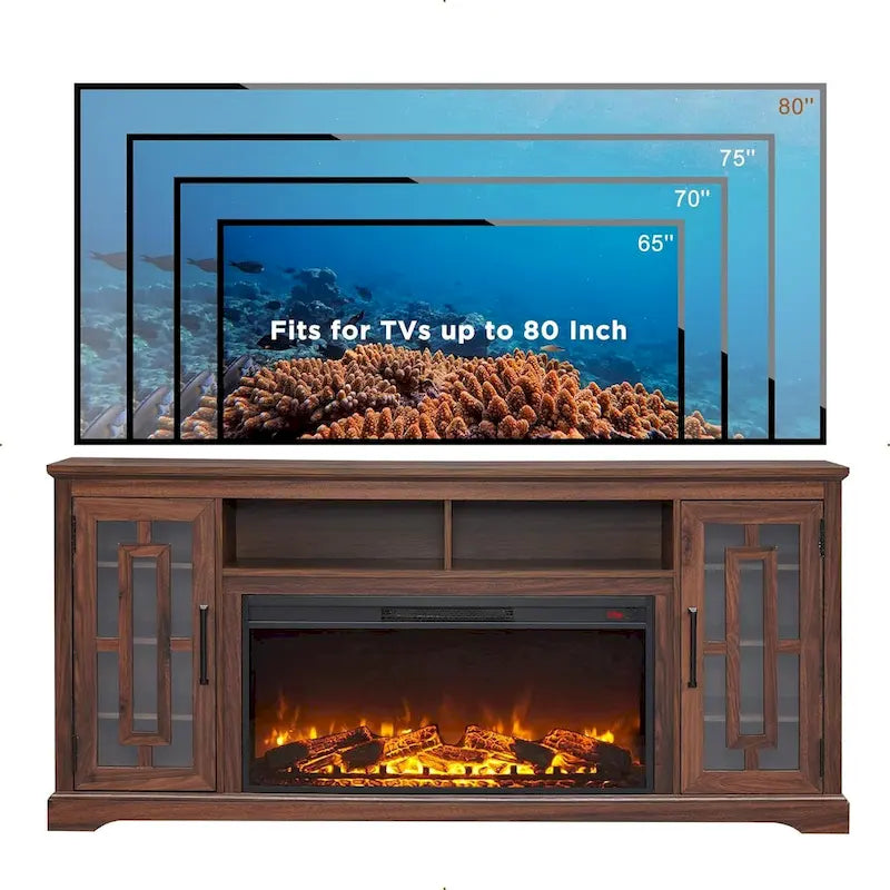 Meuble TV de cheminée de ferme pour téléviseur de 80 pouces, Centre de divertissement