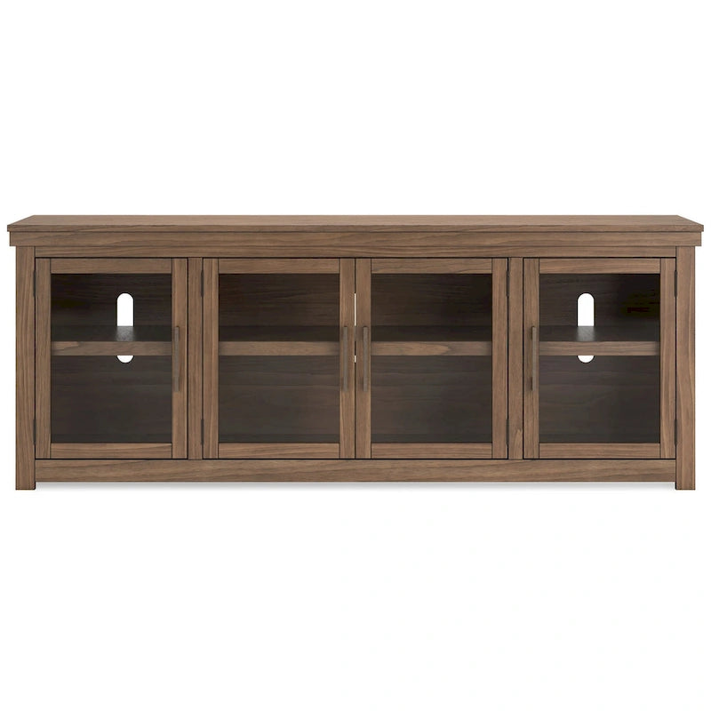 Meuble TV, 4 portes vitrées, étagères, bois marron 85 pouces