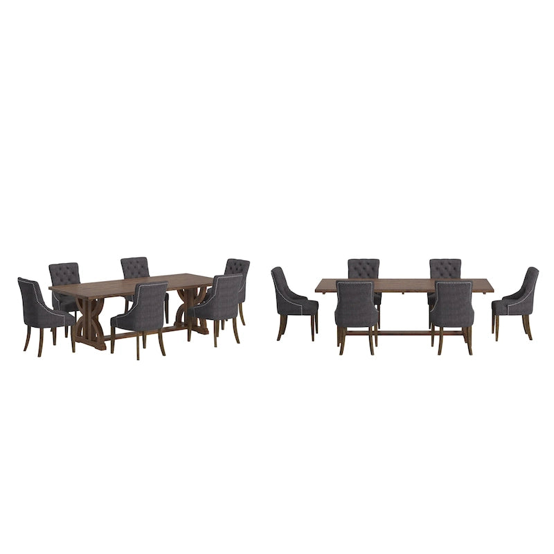 Ensemble de salle à manger Table en bois recyclé et chaises à dossier incurvé capitonnées