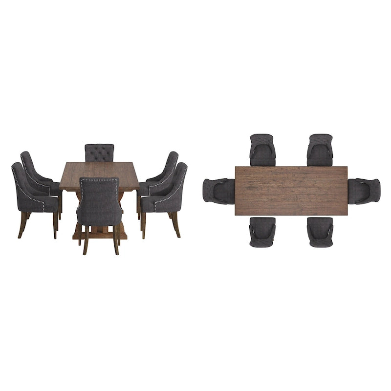 Ensemble de salle à manger Table en bois recyclé et chaises à dossier incurvé capitonnées