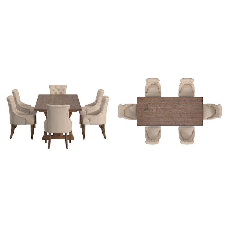 Ensemble de salle à manger Table en bois recyclé et chaises à dossier incurvé capitonnées