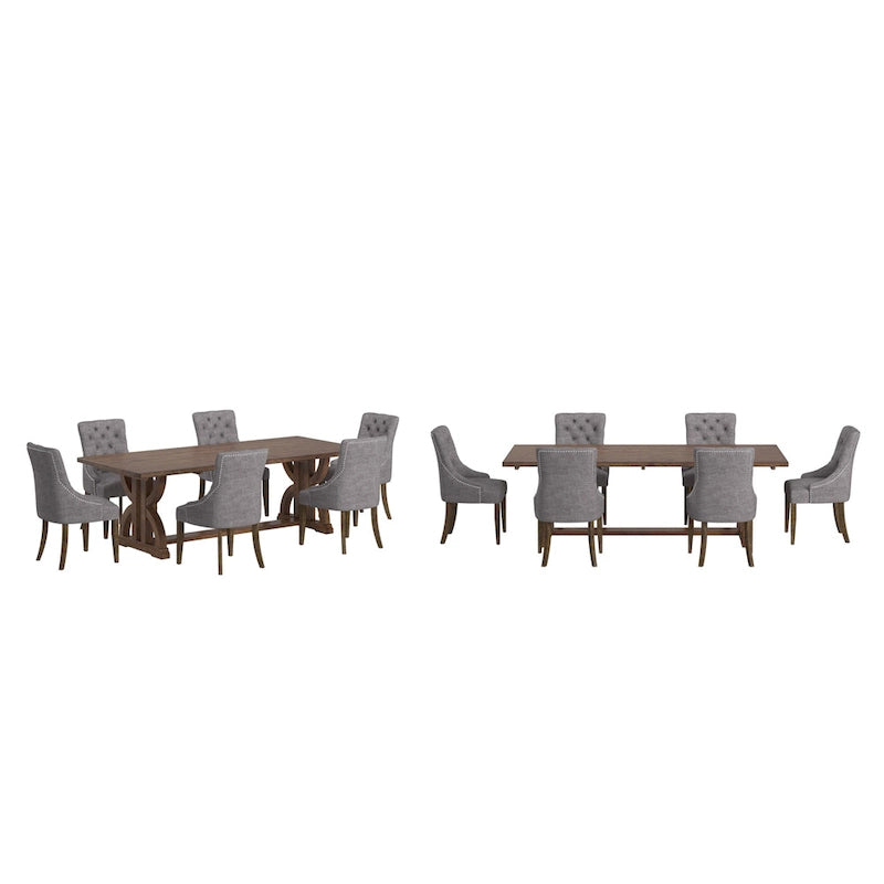 Ensemble de salle à manger Table en bois recyclé et chaises à dossier incurvé capitonnées