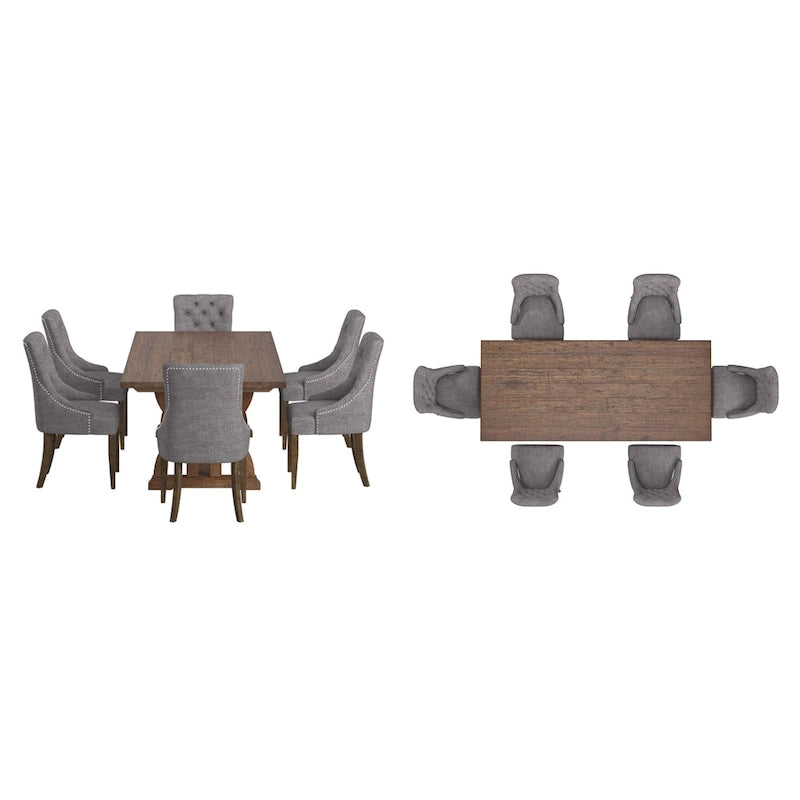 Ensemble de salle à manger Table en bois recyclé et chaises à dossier incurvé capitonnées