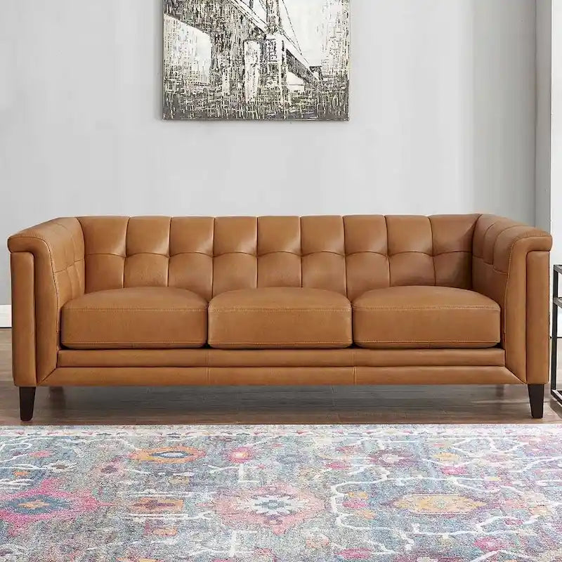 Ensemble canapé, causeuse et fauteuil en cuir pleine fleur avec plumes, mousse à mémoire de forme et ressorts