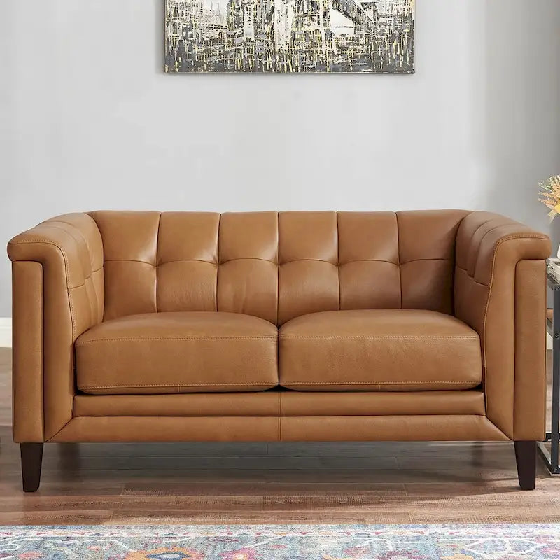 Ensemble canapé, causeuse et fauteuil en cuir pleine fleur avec plumes, mousse à mémoire de forme et ressorts