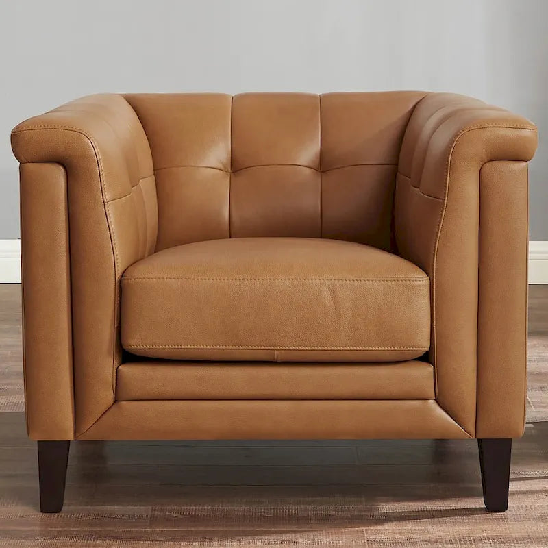 Ensemble canapé, causeuse et fauteuil en cuir pleine fleur avec plumes, mousse à mémoire de forme et ressorts