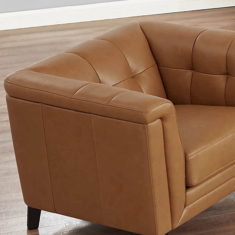 Ensemble canapé, causeuse et fauteuil en cuir pleine fleur avec plumes, mousse à mémoire de forme et ressorts