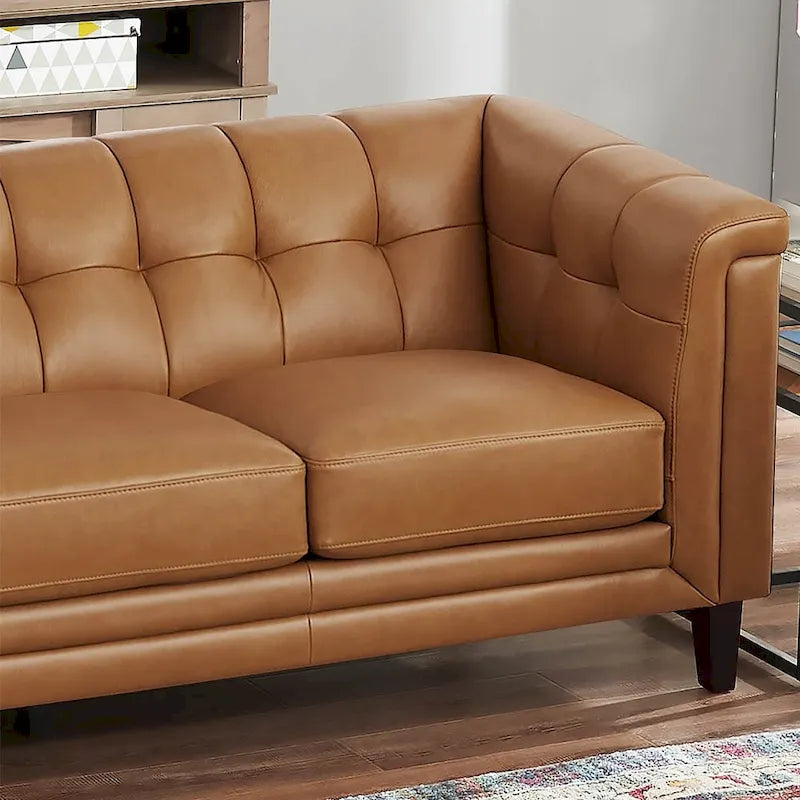Ensemble canapé, causeuse et fauteuil en cuir pleine fleur avec plumes, mousse à mémoire de forme et ressorts