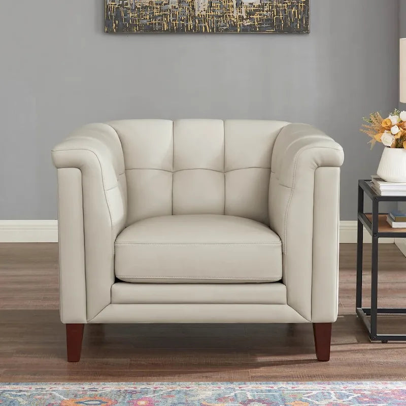 Ensemble canapé, causeuse et fauteuil en cuir pleine fleur avec plumes, mousse à mémoire de forme et ressorts