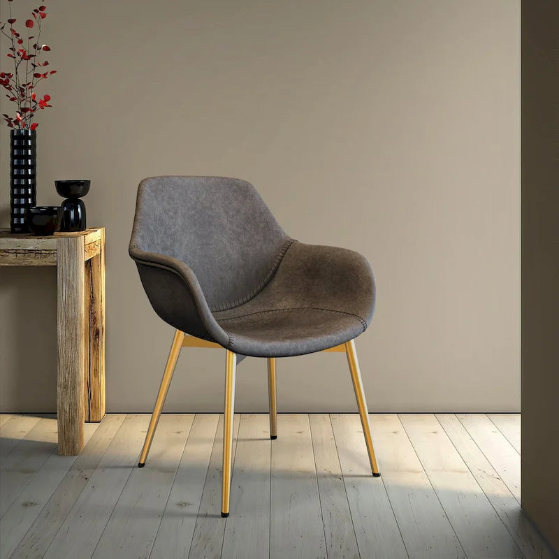 Chaise de salle à manger avec pieds en métal doré, lot de 2 - Marron clair - 24.5Px25.2Lx33H