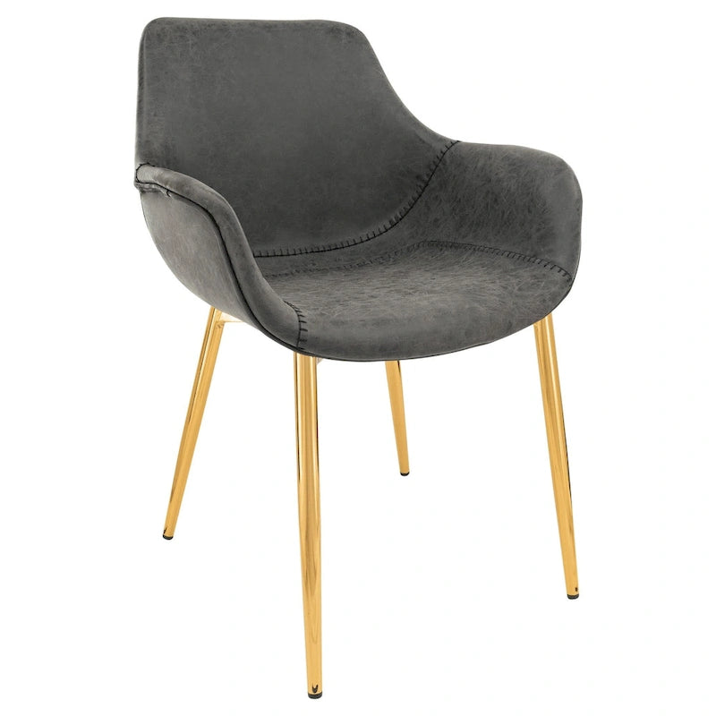 Chaise de salle à manger avec pieds en métal doré, lot de 2 - Marron clair - 24.5Px25.2Lx33H