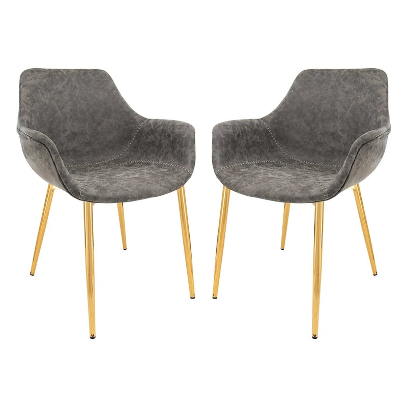 Chaise de salle à manger avec pieds en métal doré, lot de 2 - Marron clair - 24.5Px25.2Lx33H