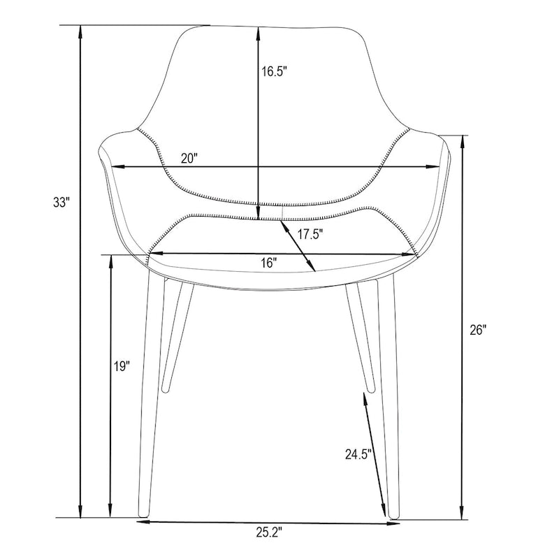 Chaise de salle à manger avec pieds en métal doré, lot de 2 - Marron clair - 24.5Px25.2Lx33H
