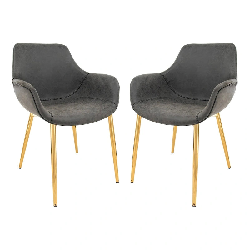 Chaise de salle à manger avec pieds en métal doré, lot de 2 - Marron clair - 24.5Px25.2Lx33H