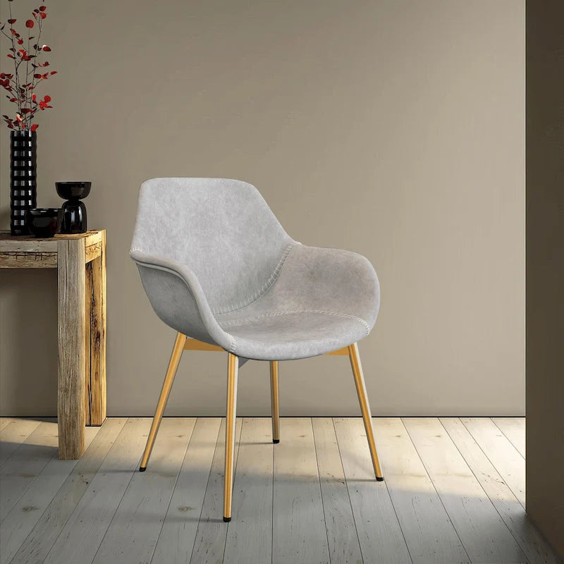 Chaise de salle à manger avec pieds en métal doré, lot de 2 - Marron clair - 24.5Px25.2Lx33H