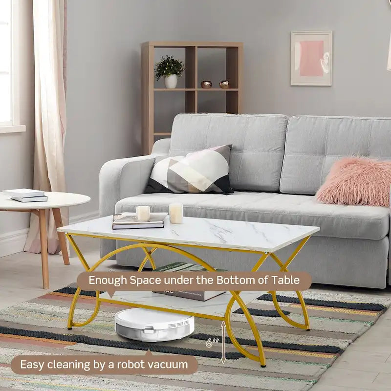 Table basse à 2 étages, style moderne, effet marbre, table d'appoint, table basse de salon