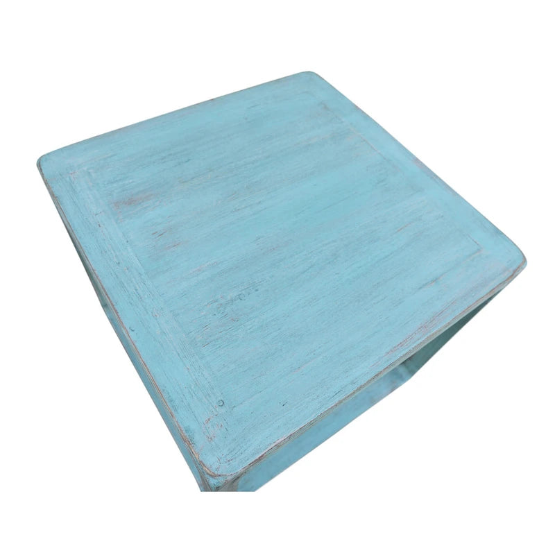 Table d'appoint carrée en bois recyclé, 56 cm de côté, finition bleu vintage (la taille et la finition peuvent varier)