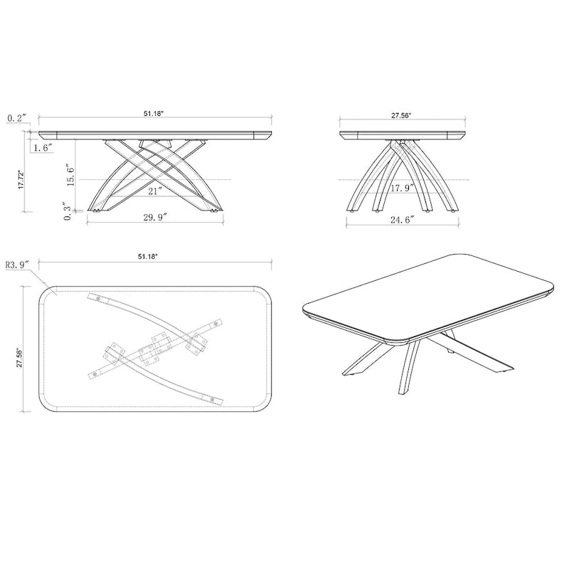 Table basse rectangulaire en verre noir