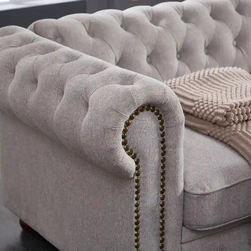 Canapé Chesterfield en tissu de lin