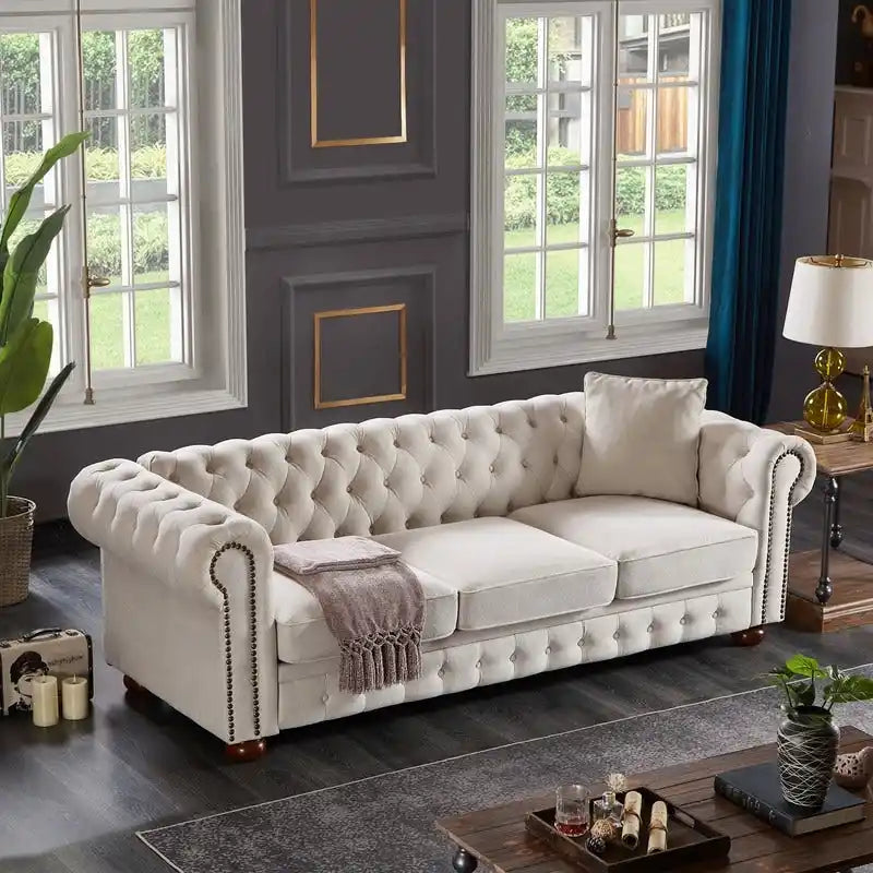 Canapé Chesterfield en tissu de lin