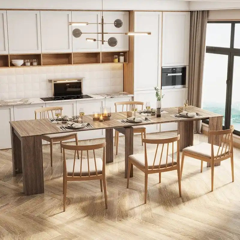 Table à manger extensible multifonctionnelle en bois