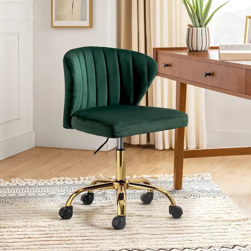 Fauteuil de bureau ergonomique pivotant à 360° en velours capitonné avec dossier nervuré