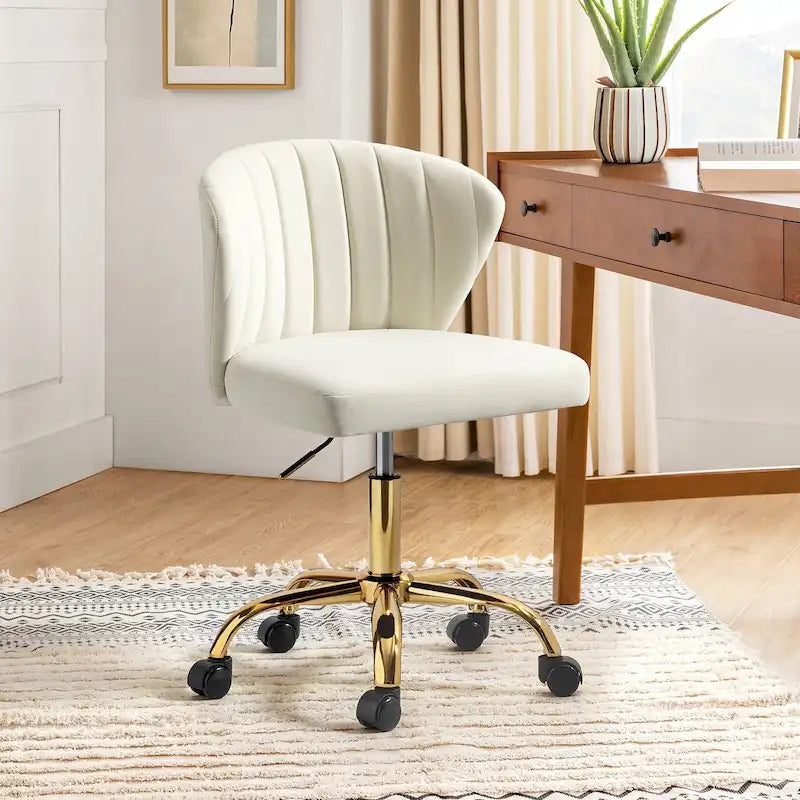 Fauteuil de bureau ergonomique pivotant à 360° en velours capitonné avec dossier nervuré