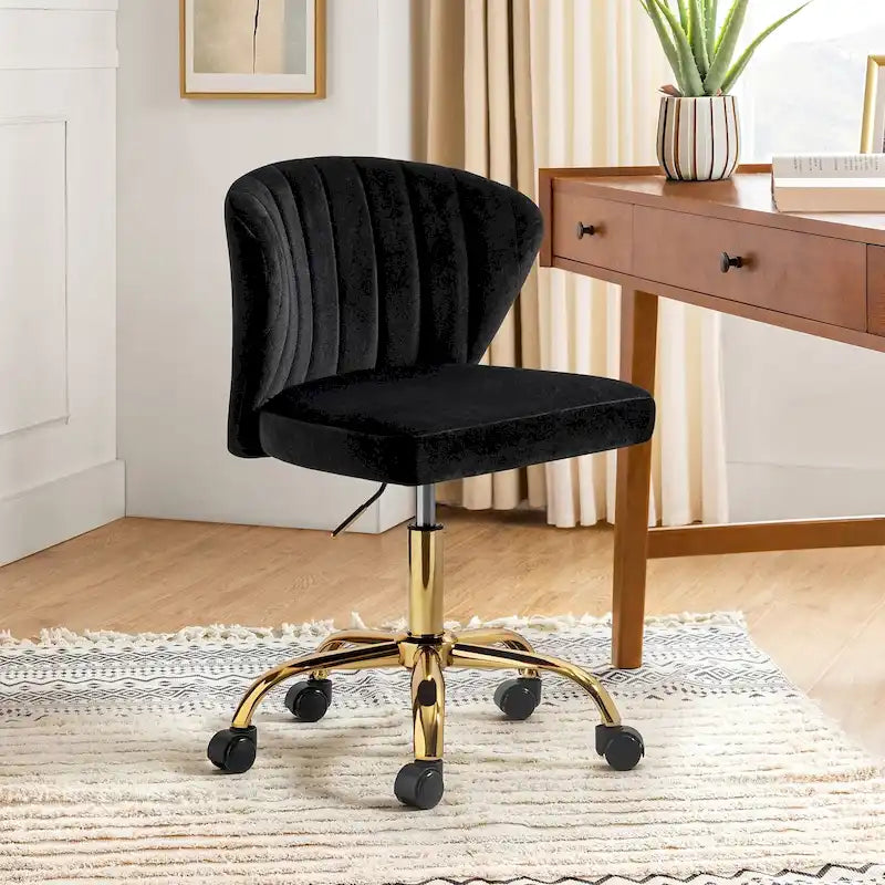 Fauteuil de bureau ergonomique pivotant à 360° en velours capitonné avec dossier nervuré