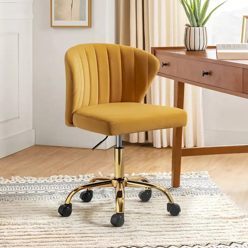 Fauteuil de bureau ergonomique pivotant à 360° en velours capitonné avec dossier nervuré