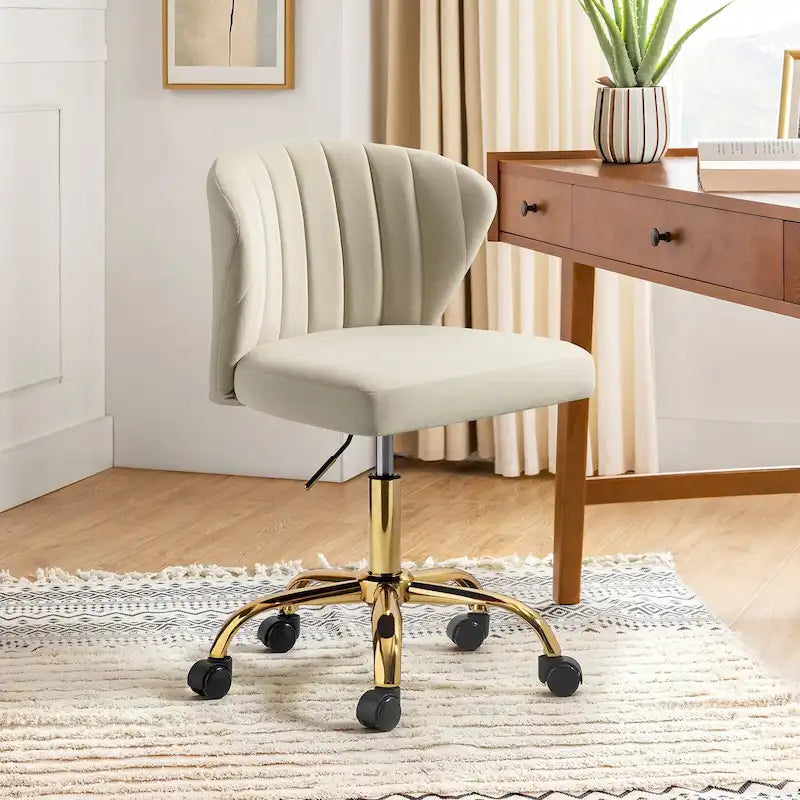 Fauteuil de bureau ergonomique pivotant à 360° en velours capitonné avec dossier nervuré