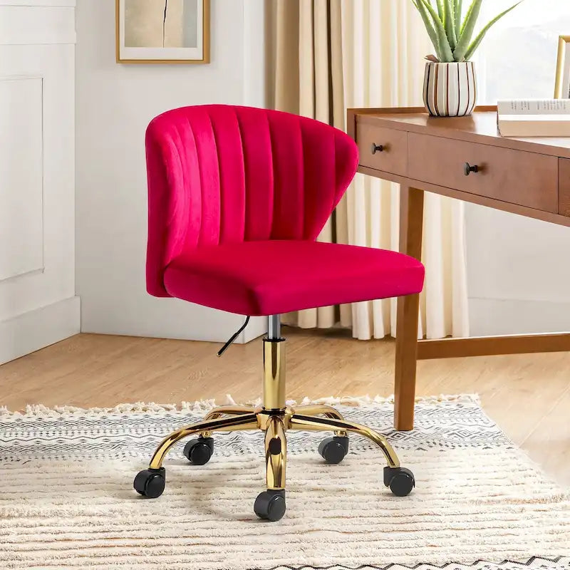 Fauteuil de bureau ergonomique pivotant à 360° en velours capitonné avec dossier nervuré