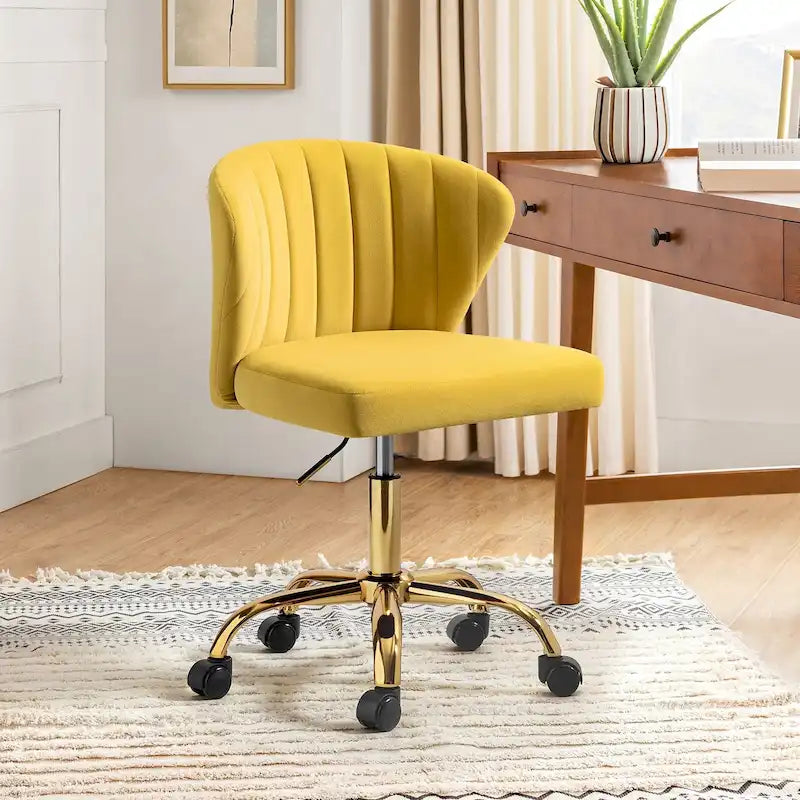Fauteuil de bureau ergonomique pivotant à 360° en velours capitonné avec dossier nervuré