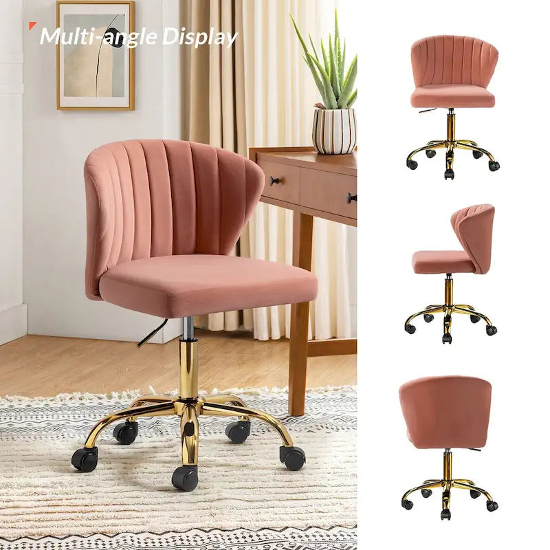 Fauteuil de bureau ergonomique pivotant à 360° en velours capitonné avec dossier nervuré