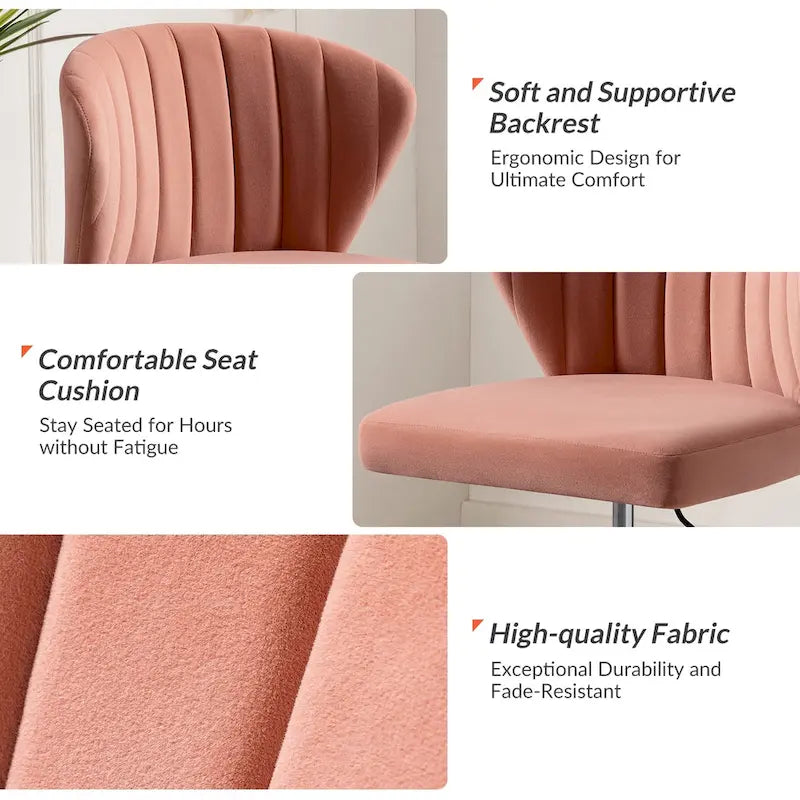 Fauteuil de bureau ergonomique pivotant à 360° en velours capitonné avec dossier nervuré