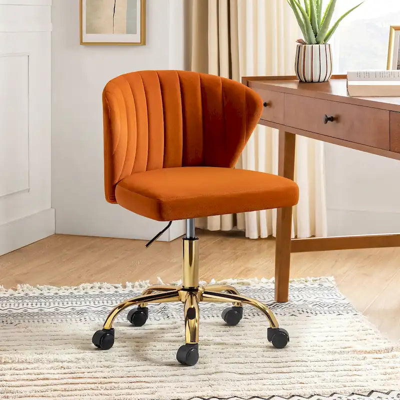 Fauteuil de bureau ergonomique pivotant à 360° en velours capitonné avec dossier nervuré