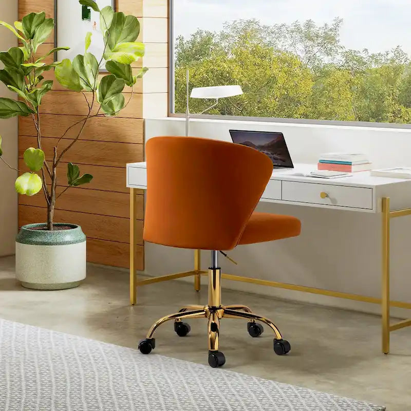 Fauteuil de bureau ergonomique pivotant à 360° en velours capitonné avec dossier nervuré