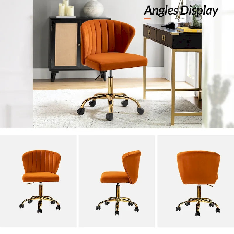 Fauteuil de bureau ergonomique pivotant à 360° en velours capitonné avec dossier nervuré